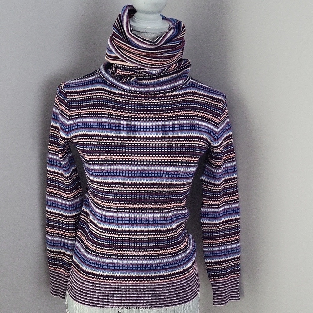 70s Vintage Striped "Poor Boy" Ribbed Turtleneck - Sears